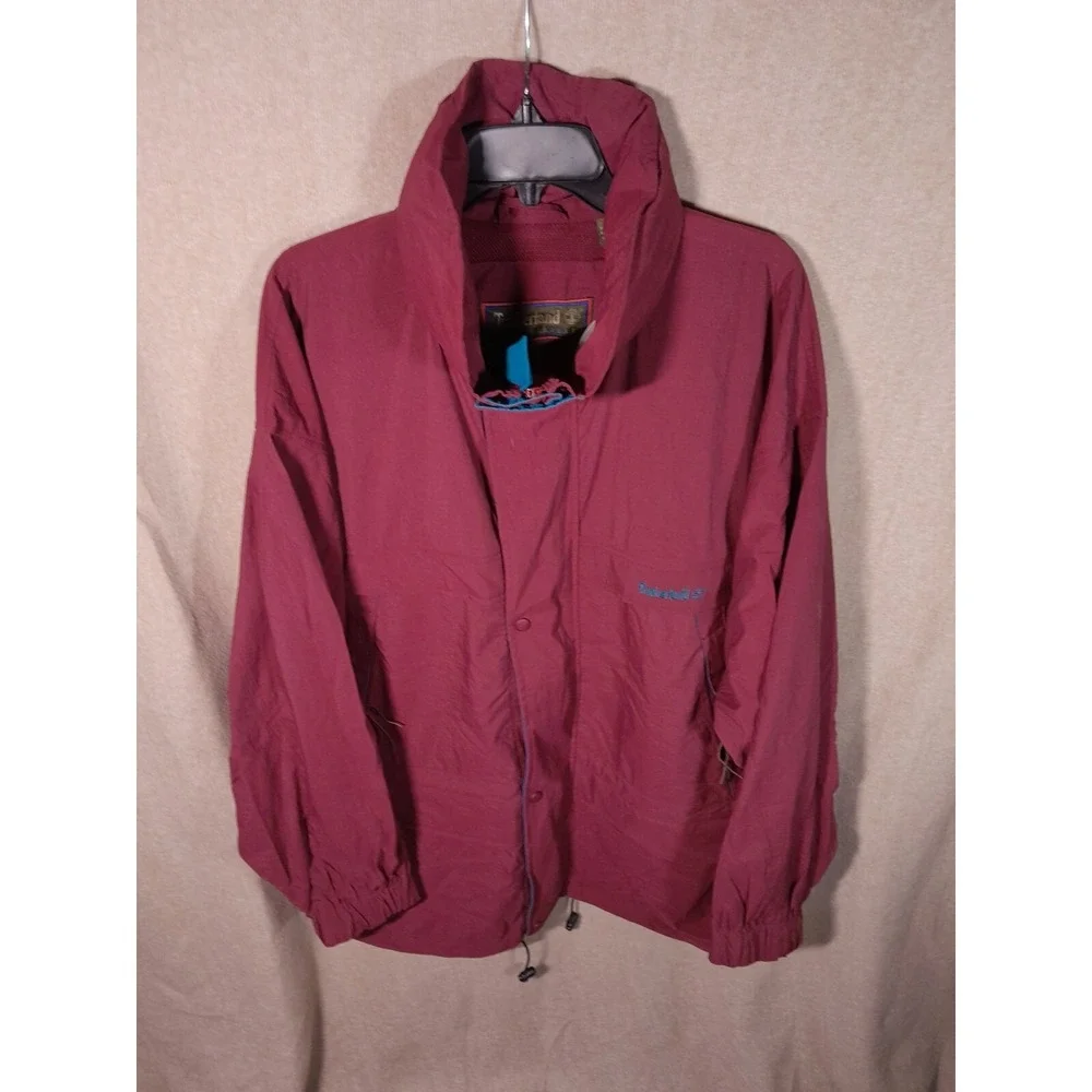 Timberland Rain Jacket Mens Burgundy Teal XL Vintage 90s Weathergear Hooded Coat